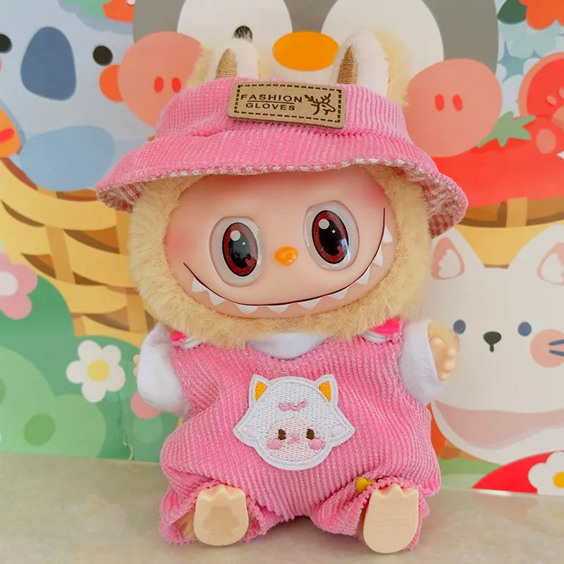 Labubu Doll Fashion Set Cute White Shirt Hat Animal Overalls Doll Clothes Accessory Gift for 17cm Doll