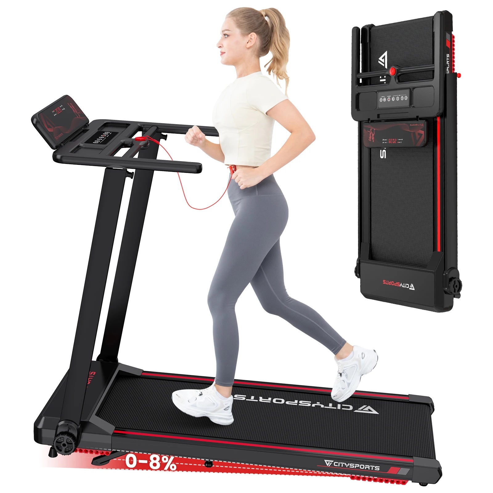 CITYSPORTS PRO Electric Folding Treadmill with Incline - 12 km/h Max Speed, Smart App Control, LED Display