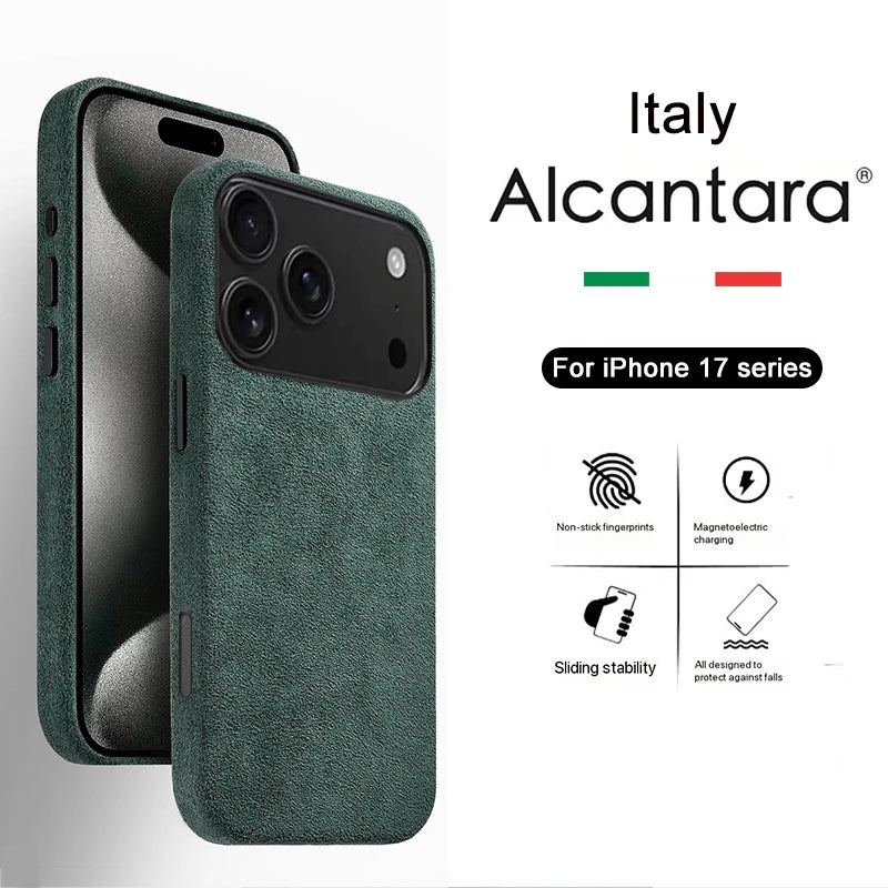 Real Italy Alcantara Magsafe Case for iPhone 17 Pro Max Air Premium Magnetic Cover Suede Leather Cases for iPhone 16 17 Pro Max