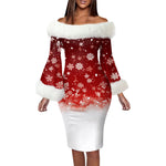 Christmas Party Dresses For Women Autumn Winter Plush Off Shoulder Long Sleeve Dress Xmas Elegant Robe Evening Gowns Vestidos