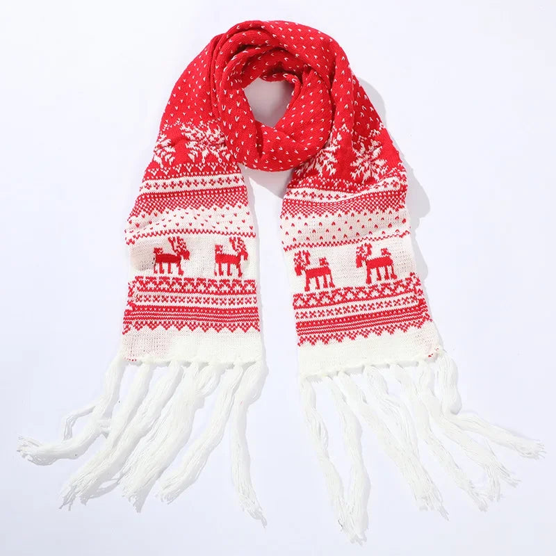 1pc Christmas Red Scarves Cartoon Reindeer Snowflake Warm Scarf Man and Woman Christmas Scarves for Women Sweet Girls Black 2025