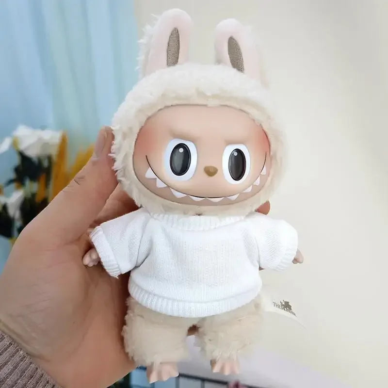 17cm Mini Plush Doll'S Clothes Outfit Accessories For Korea Kpop Exo Labubu Idol Dolls Corduroy overalls T-shirt Clothing Gift