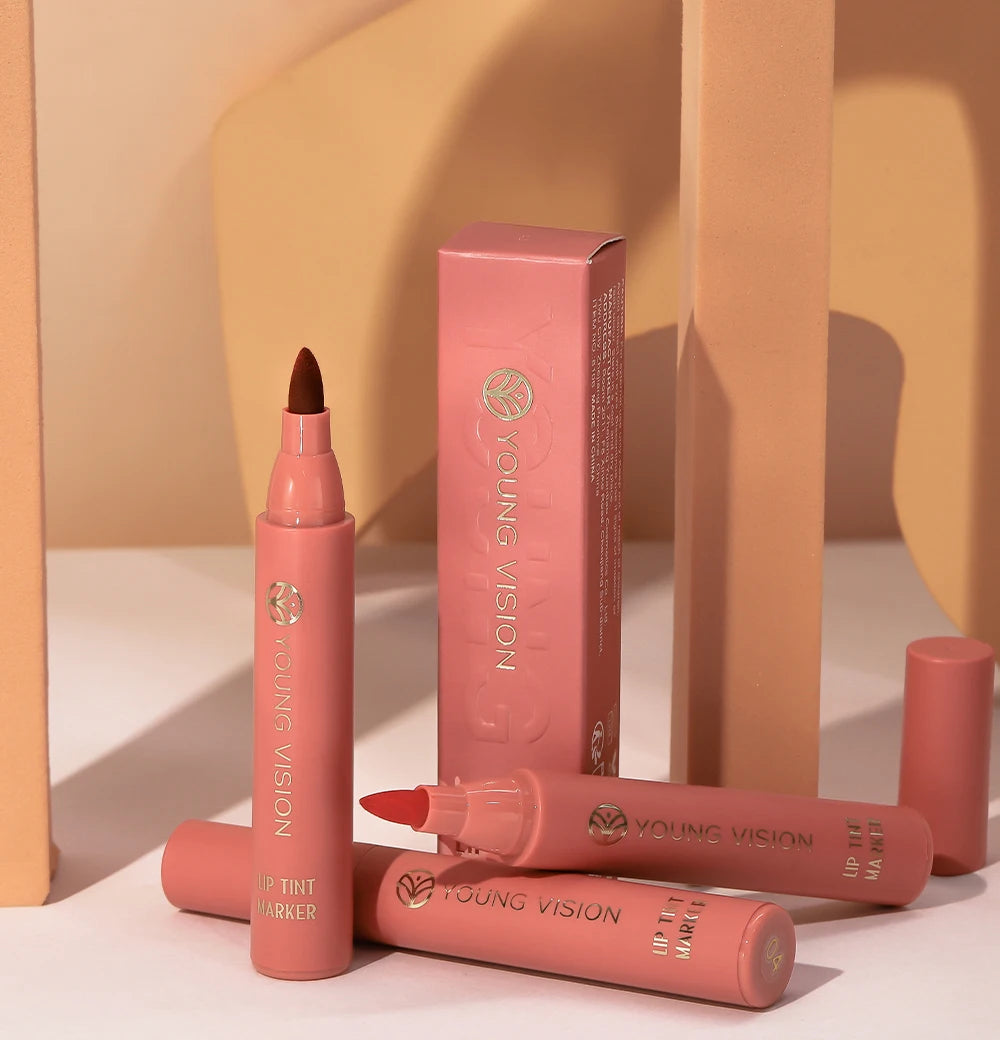 Lip Tint Pen, 6 Colors Available, Matte Water Lipstick, Non-Stick Cup, Long-Lasting, Smooth Lip Liner and Lip Stain Combo