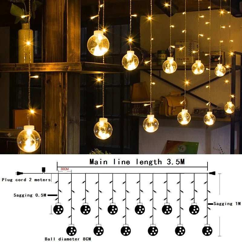 Christmas 2024 Led Lights Decoration Fairy String for Room Festoon Light Curtain Garland Party Wedding New Year's Bedroom Living