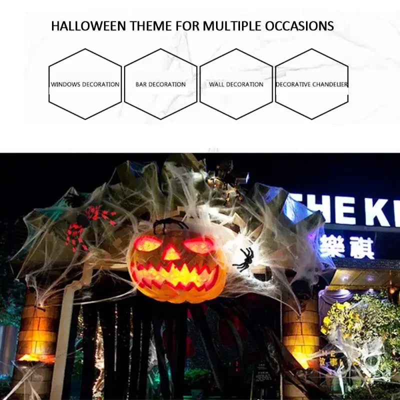 Halloween Decorations Artificial Spider Web Super Stretch Cobwebs with Fake Spiders Scary Party Scene Decor Horror House Props