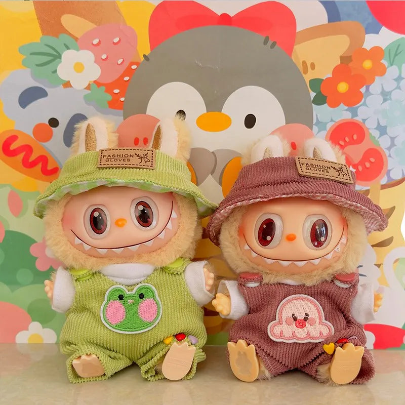 Labubu Doll Fashion Set Cute White Shirt Hat Animal Overalls Doll Clothes Accessory Gift for 17cm Doll