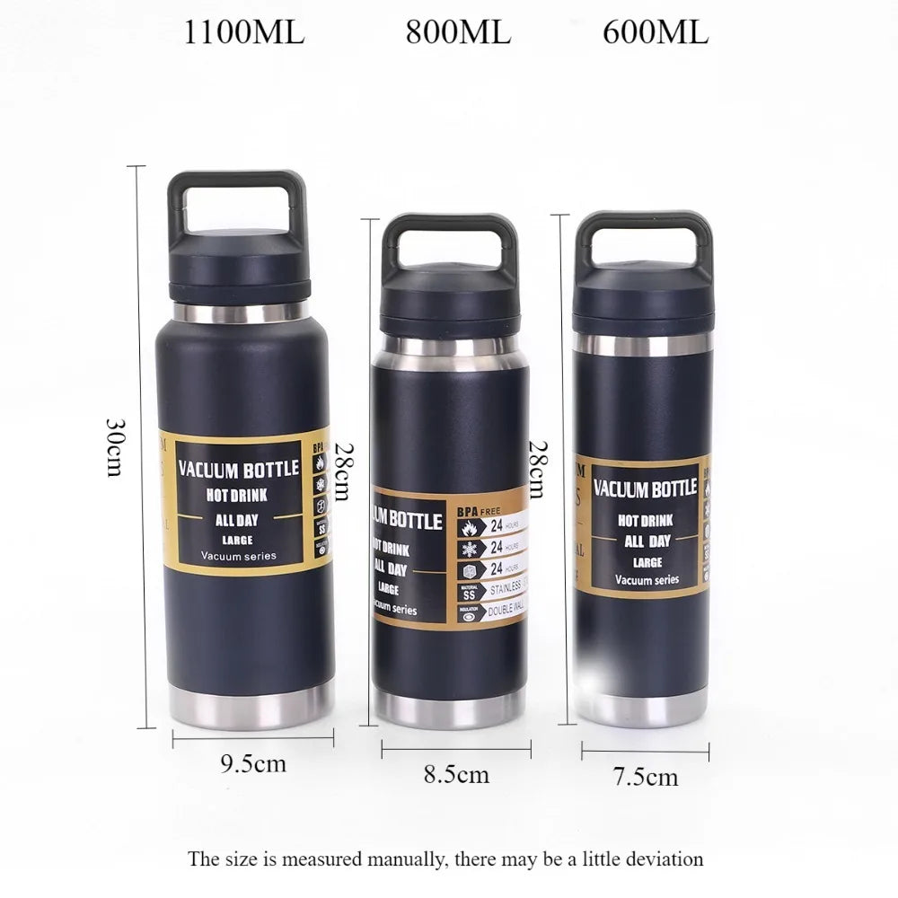 600/800/1100ML304 Stainless Steel Thermos Bottle with Handle Portable Water Cup Hot and Cold Long Lasting Drinking Water Bottle
