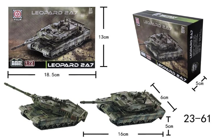1/72 German Leopard 2 Main Battle Tank Model Creative Military Series Building Blocks Decor Assembled Toys For Boys Xmas Gifts