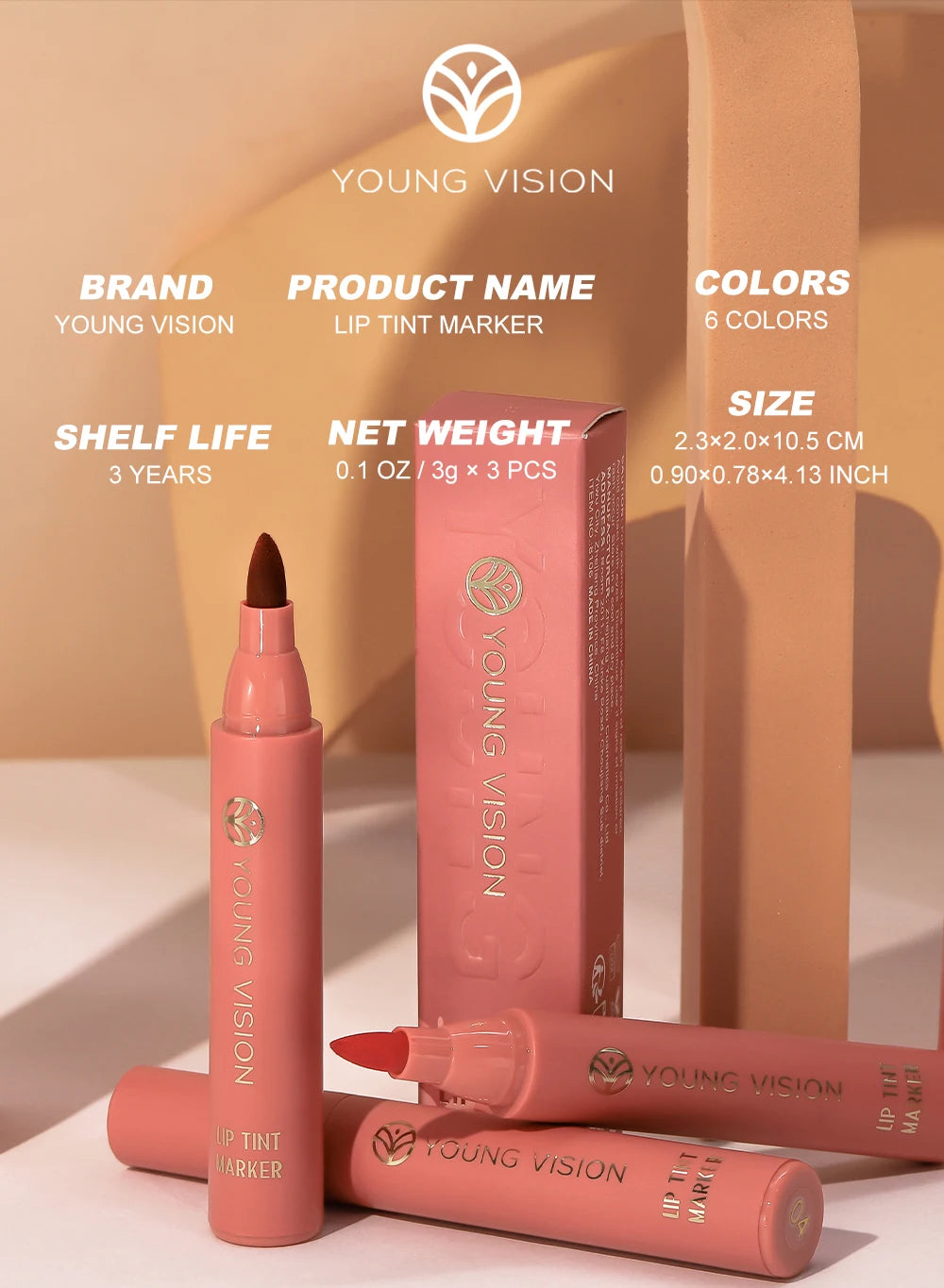 Lip Tint Pen, 6 Colors Available, Matte Water Lipstick, Non-Stick Cup, Long-Lasting, Smooth Lip Liner and Lip Stain Combo