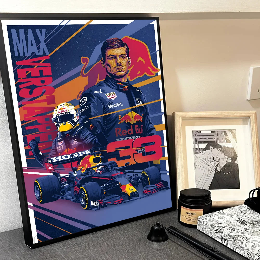 1pc F1 M-Max Verstappen Poster Self-adhesive Art Waterproof Paper Sticker Coffee House Bar Room Wall Decor