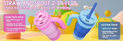 420ML Kids Thermos Bottle Leak Proof Tumbler With Handle Stainless Steel Travel Straw Mug For Toddler Boys Girls Christmas Gifts