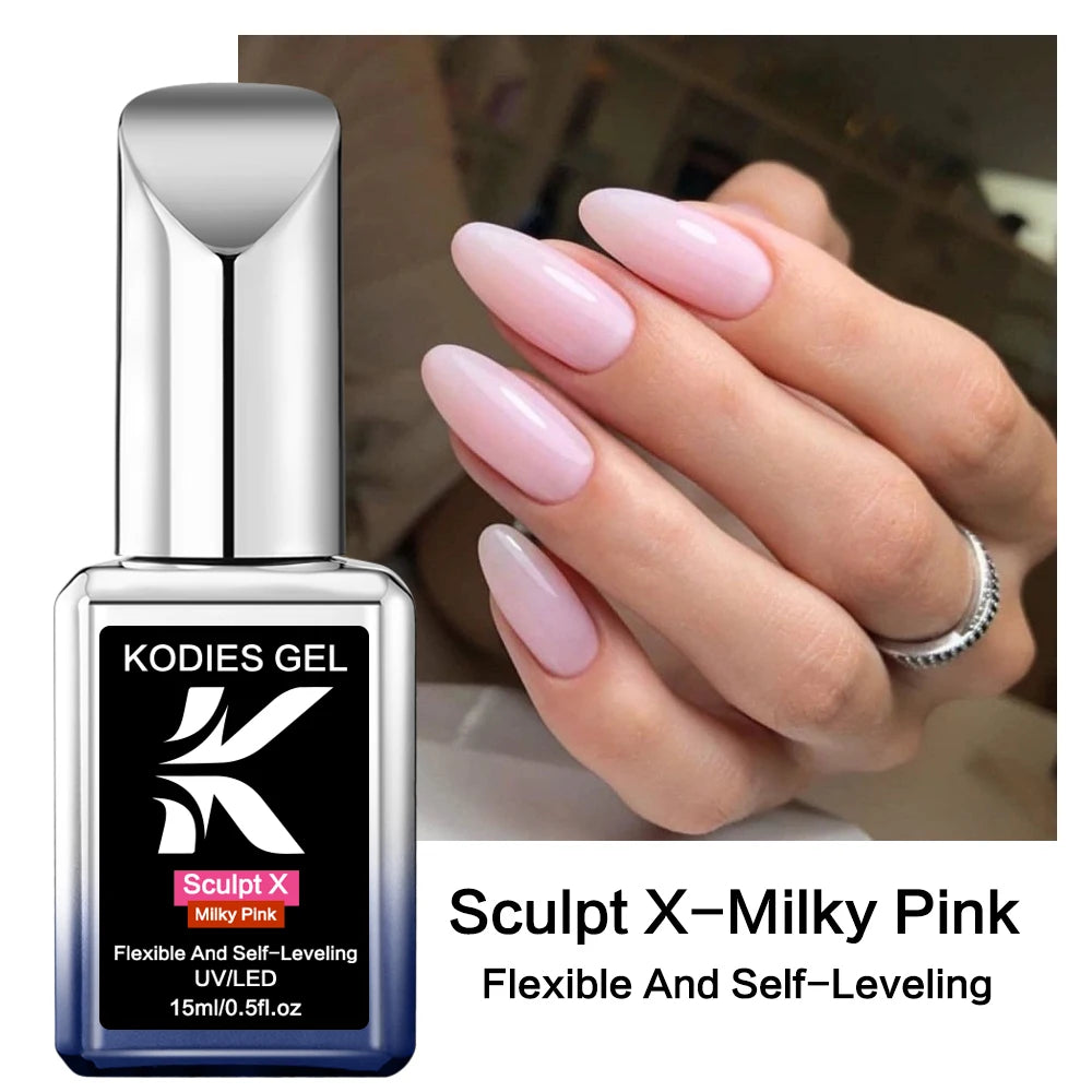 KODIES GEL Builder Nail Gel in a Bottle Milky Pink 15ML Brush on Builder Extension Gel Polish Soak Off French Manicure Hard Gel