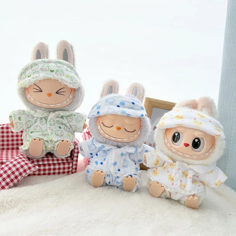 Labubu Mini Pajamas with Eye Mask Three-piece Kawaii 15-17cm V1 V2 Labubu Clothes Cute Idol Plush Doll Accessories