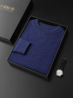 Men 100% Cashmere Thick Sweaters High Stretch Knitted Pullovers  2023 Winter Office Male Fashion  Loose Casual Tops DX01