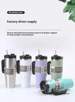 20oz/30oz Stainless Steel Car Thermos Bottle Travel Sports Water Bottle Large Capacity with Handle Straw Mug Outdoor Coffee Cup