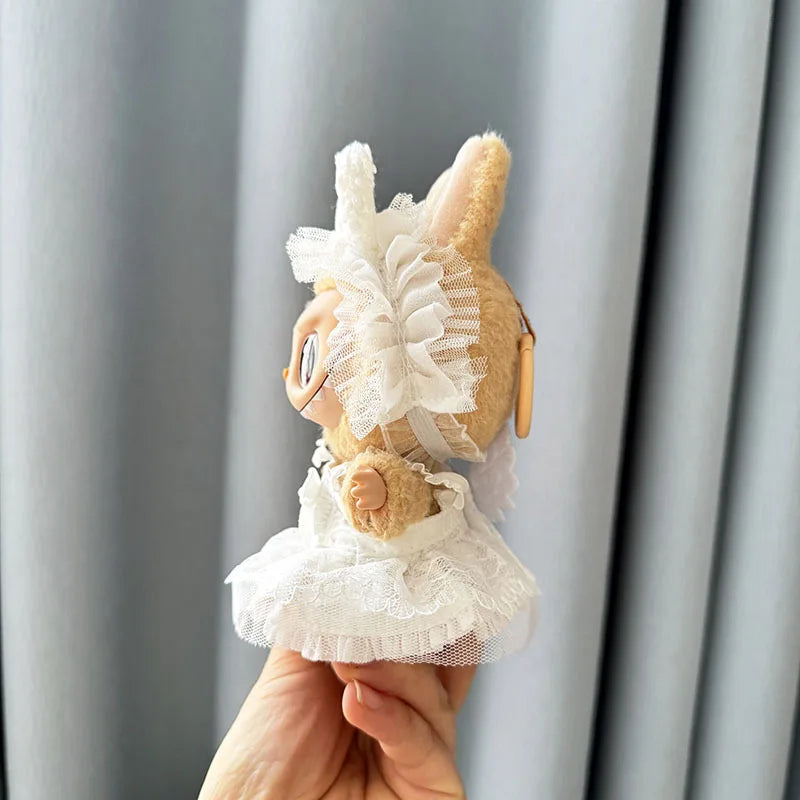 Luxury Plush Wedding Dress Dolls Clothes for Labubu I II Korea Style Fluffy Romantic Wedding Dress Flower Hat Suit for Ladbubu