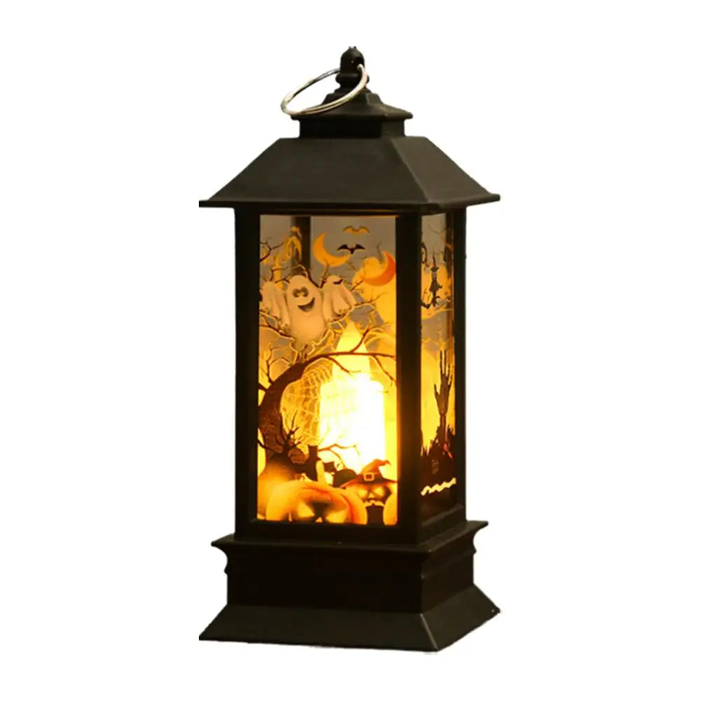 Portable Halloween Pumpkin Ghost Castle Lantern Lamp Hanging LED Light Home Night Light Decoration Party Haunted House Props