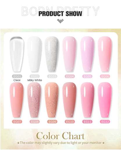 BORN PRETTY 30ml Glitter Pink Hard Jelly Nail Extension Gel Nail Polish Milky White Clear Color Soak Off UV Construction Gel