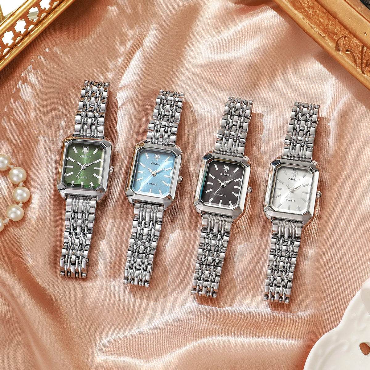 1/2/4PCS Fashion Rectangle Women Quartz Watches Stainless Steel Band Wristwatches for Girls Clock Reloj Mujer（Without Box）