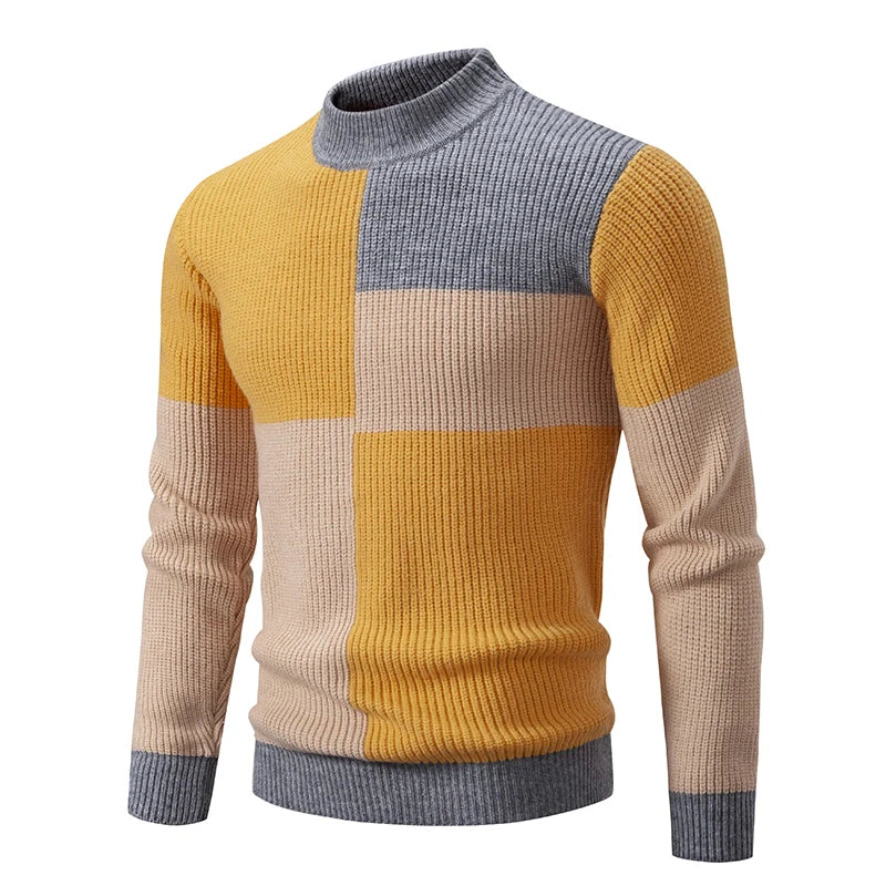 Men’s Mock Neck Pullovers Youthful Vitality Fashion Patchwork Knitted Sweater Men Slim Casual Pullover Autumn Wintr Knitwear Ma