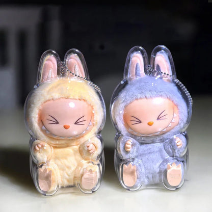 Transparent Macaron Doll Case For Labubu - Popmart Bubble Mart Storage Box, Dustproof Cover for Elf, Christmas New Year Gift