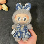 17cm For Labubu Doll Clothing Skirt Bowhair Accessory Set Retro Bib Pants Clothes Luxury Messenger Bag Shoes Set Sitting Party