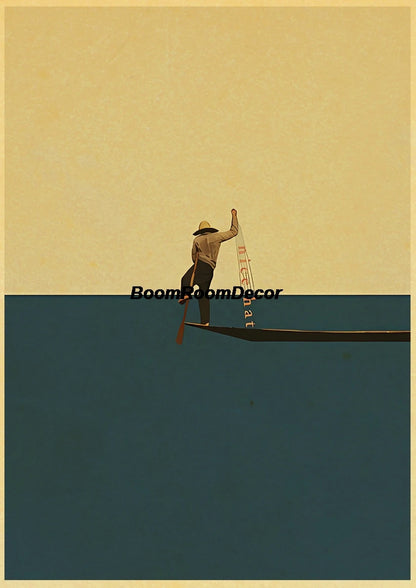 Retro Abstract Creative Poster Kraft Paper Nostalgia Canvas Prints Modern Landscape Coffee Bar Wall Art Posters Living Decor