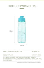 Transparent Water Bottle Portable Sport Cup for Drinking Kitchen Tools 650ML Water Bottle For School Gym Travel Girl Boy