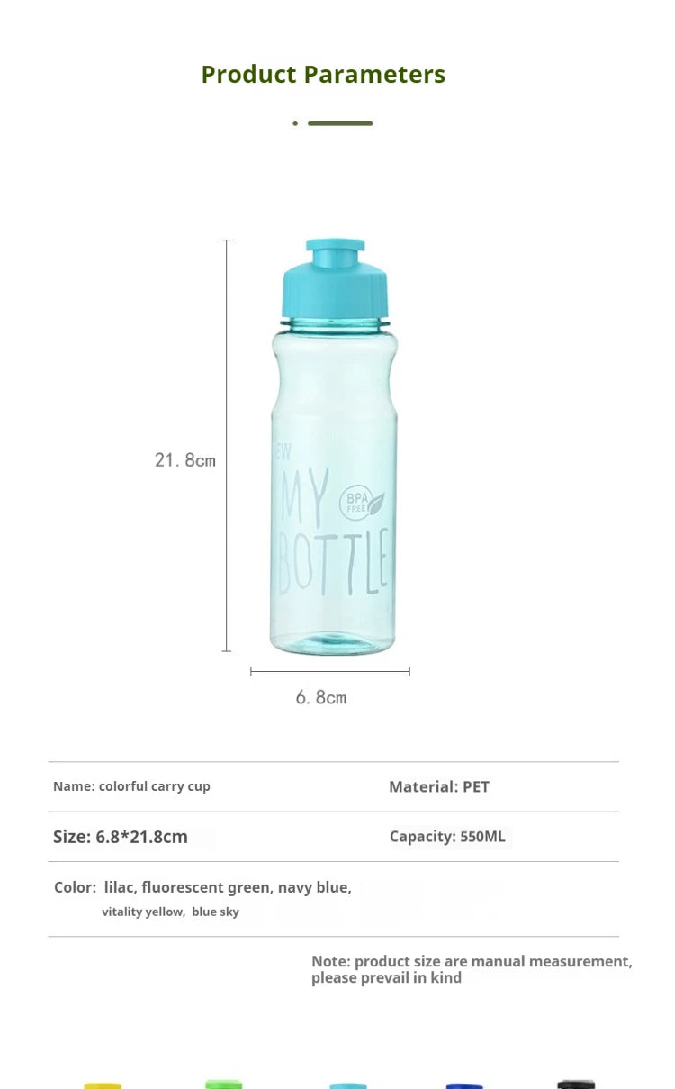 550ml Plastic Water Bottle Portable Sports Cup With Anti Drop Rope Outdoor Water Container Color Transparent Pet Flip Cover