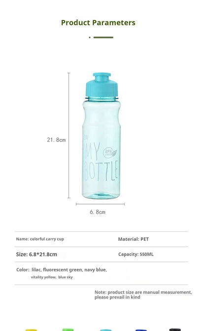 550ml Plastic Water Bottle Portable Sports Cup With Anti Drop Rope Outdoor Water Container Color Transparent Pet Flip Cover