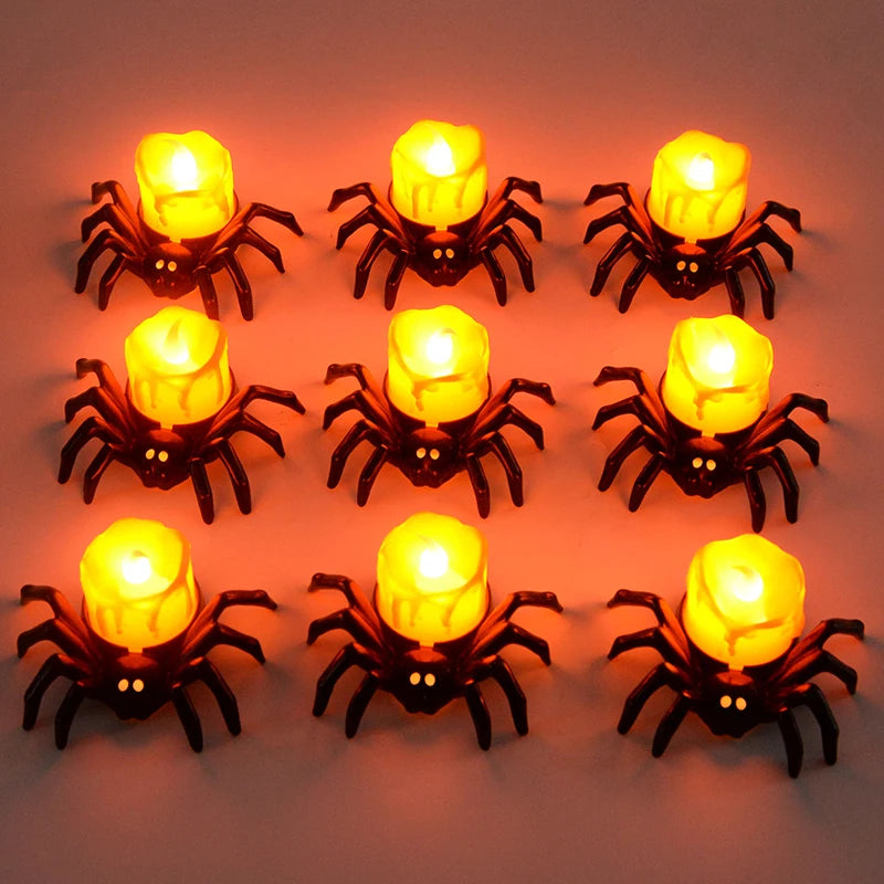 1PCS Halloween Decorations LED Candle Light Plastic Spider Pumpkin Lamp for Home Bar Haunted House Halloween Party Decor