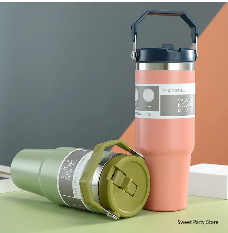 20oz/30oz Stainless Steel Thermos Mug With Straw Keeps Cold and Heat Thermal Mug Tumbler Outdoor Sports Thermal Water Bottle