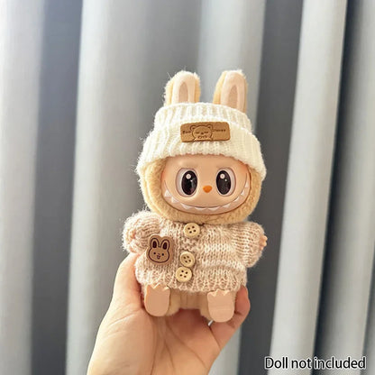 For 15-17 cm V1v2 Labubu Clothes Outfit Labubu Sitting Party Bear Label Scarf Hat Bag Dolls Accessories Cute Decoration Sweater