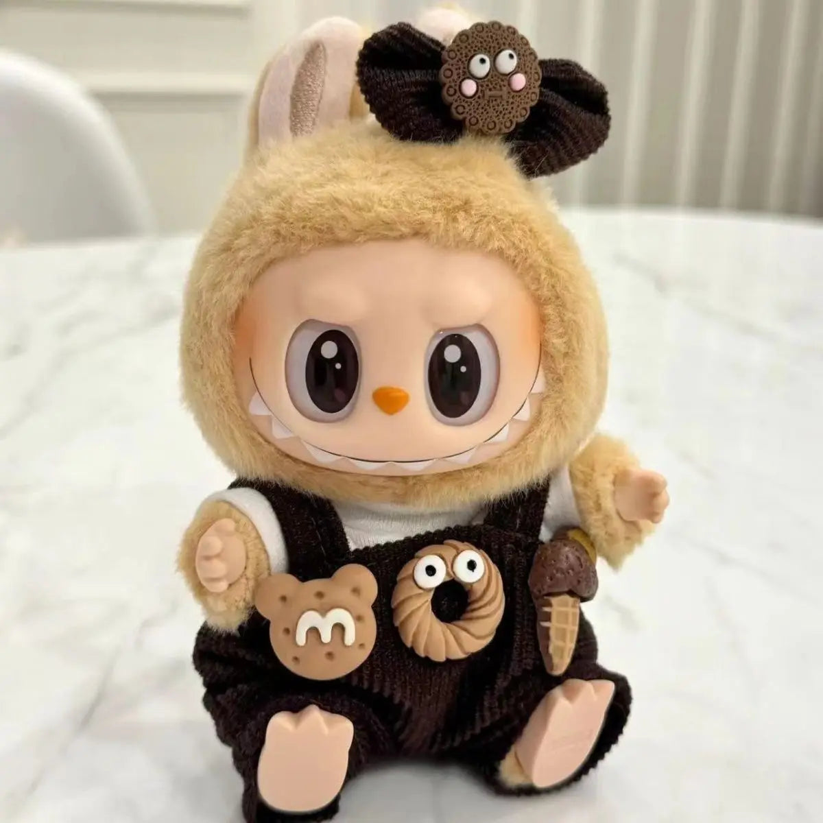 For 15cm cute mini labubu clothes  Kawaii Cartoon Bib Pants  With matching shoes Labubu Accessories