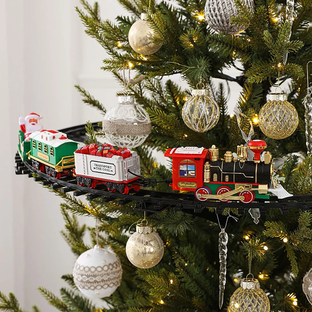 Christmas Train Christmas Tree Decoration Accessories Track Small Train with Music Santa Claus Train Set Children's Gift