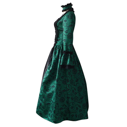 Women Vintage Exquisite Dress Gothic Retro Floral Print Ball Gowns Dress Medieval Renaissance Court Dress Halloween Costume