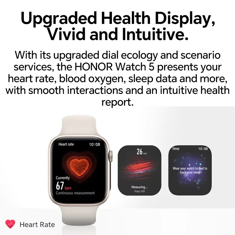Global Version HONOR Watch 5 Smartwatch Precise GPS Tracking Quick Health Scan 1.85-inch Large Display GPS Supported IP68