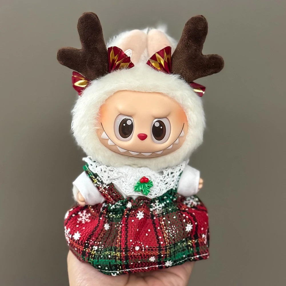 17cm Mini Plush Doll'S Clothes Outfit Accessories For Korea Kpop Labubu V1 V2 V3 Christmas onesie hat set Clothing