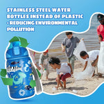 Fjbottle Kids Water Bottle Stainless Steel 400ml,1-Click Opening, BPA-Free Leak-proof Thermos Bottle, Cartoon Water bottle