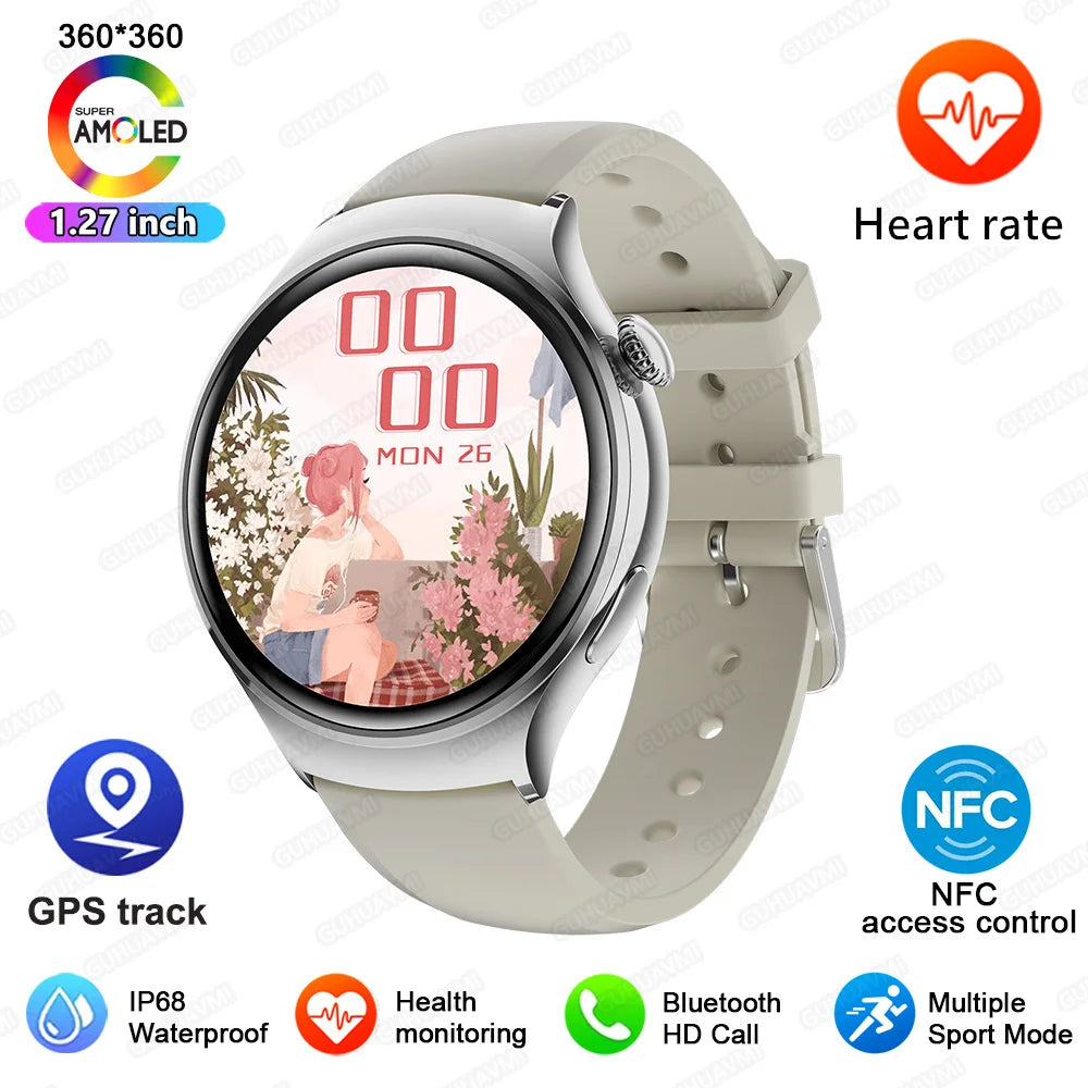 GUHUAVMI Smart Watch Women GPS Trajectory Heart Rate Blood Pressure NFC Bluetooth Call 1.27inch AMLOED Smartwatches Ladies