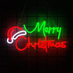 Merry Christmas Neon Sign for Wall Decor,Christmas Neon Sign with Xmas Tree and Santa Hat for  Living Room Home Party Decor