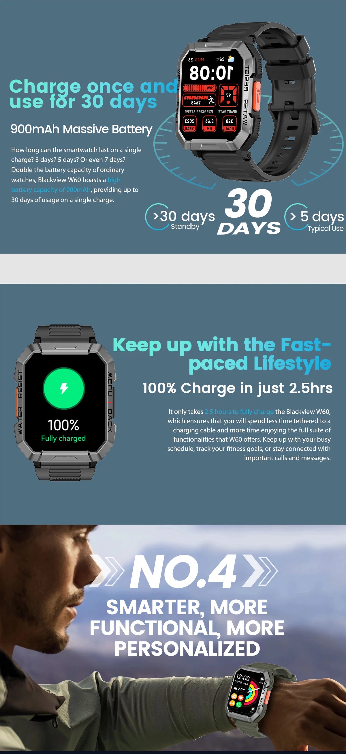 Blackview W60 2024 New Smartwatch 2.01'' HD Display TFT Rugged Smart Watch for Outdoor With Emergency Lighting Bluetooth Calling