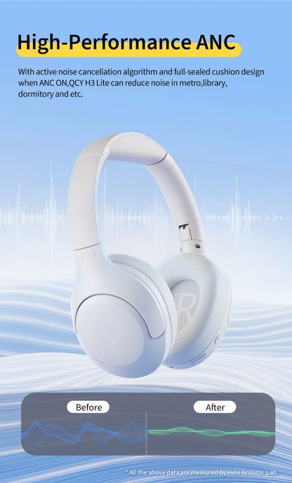 QCY H3 Lite ANC Wireless/Wired Headphones Bluetooth 5.3 Foldable Over Ear Headset HIFI Sound 60H Playtime Earphones Dual Connect
