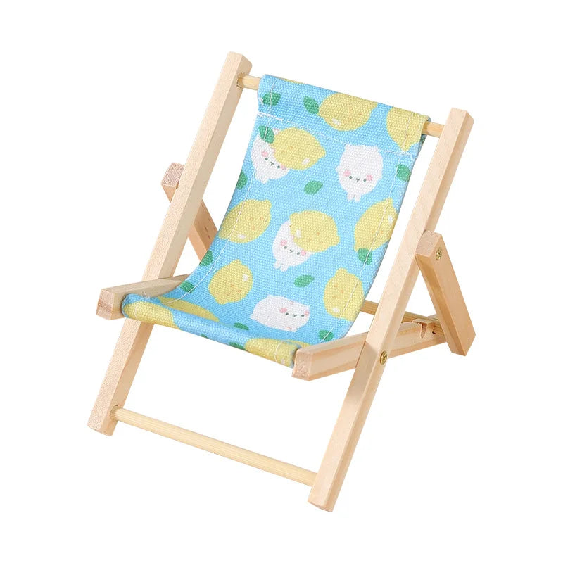Doll'S Chair Outfit Accessories For Ropa Labubu 10cm cotton doll Summer vacation Wooden beach reclining camping chair ornament