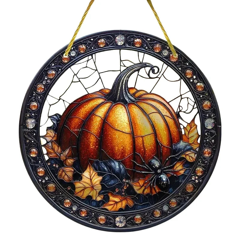 2D Halloween pumpkin circular acrylic sign, suitable for windows, porches, classrooms, courtyards, Halloween decorations, gifts