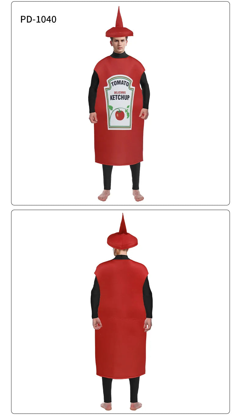 Festival Costumes Red Tomato Delicious Ketchup Costume Adult Boy Girl Funny Disguise Suit Yellow Halloween Cosplay Party Clothes
