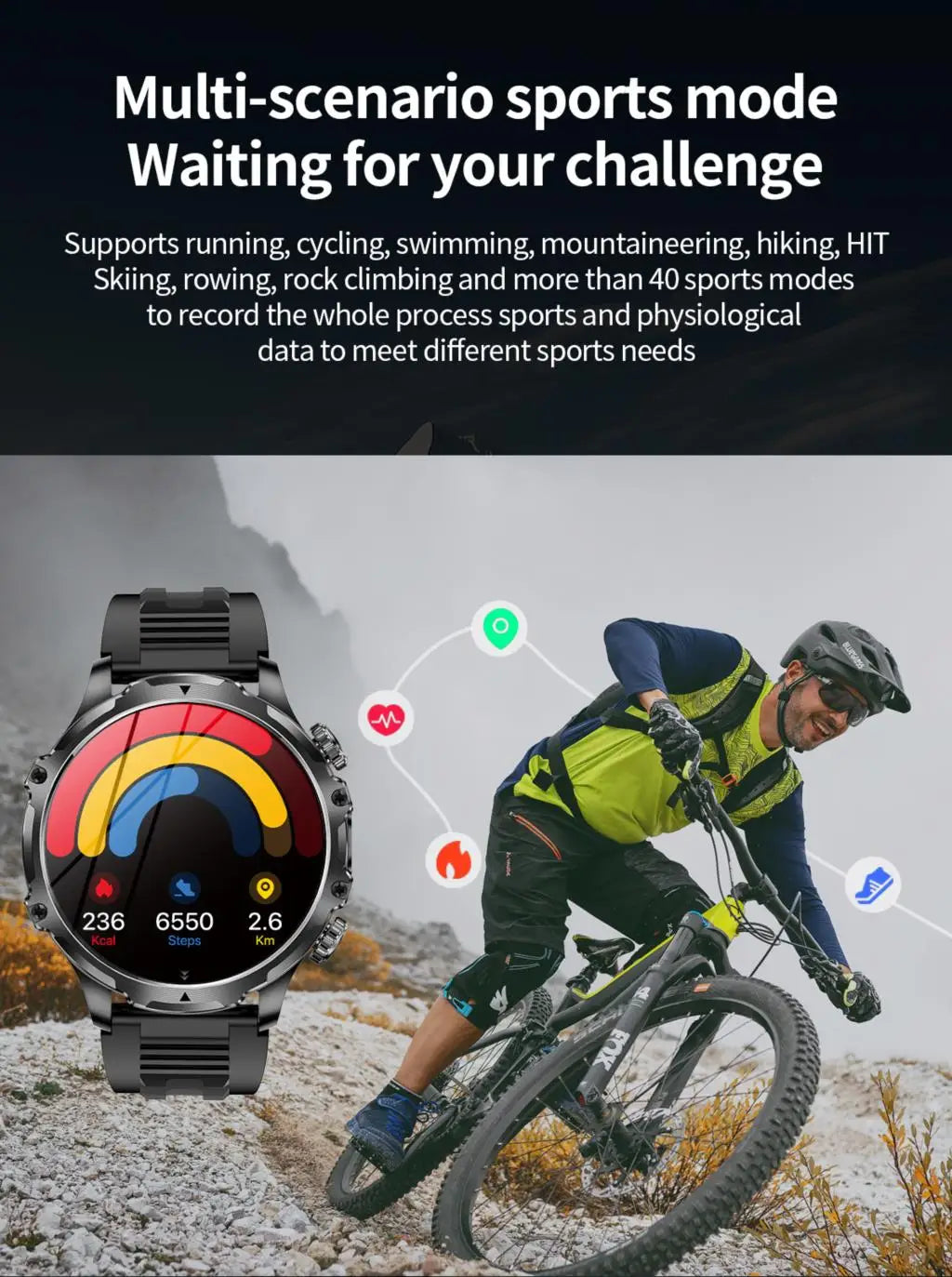 AK75 Smart Watch Flashlight 1.9inch Men Outdoors Sports Fitness Tracker 700mah Large Battery BT Calling LED Light Smartwatch