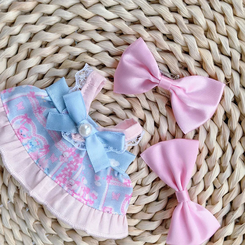 For 15/17cm Labubu  Plush Doll's   Bow Dress  Clothes  Outfit Doll Accessories