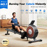 MERACH Q1S Magnetic Rowing Machine, 16-Level Resistance, 350lbs Capacity, Dual Rail, LCD Monitor, App Compatible, Manual Adjust