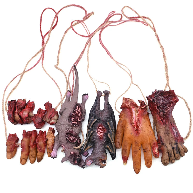 Halloween Horror Hanging Pendant Fake Dead Mouse Bat Broken Hand Feet Halloween Party Home Haunted House Scary Decoration Props